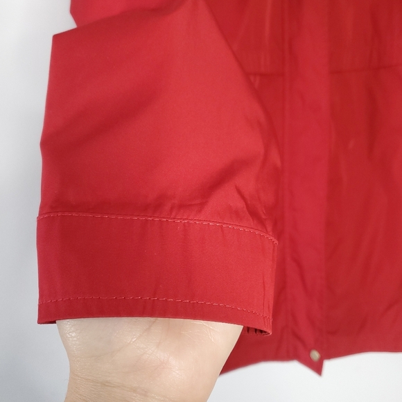 Cole Haan Packable Hooded Rain Jacket Women Red XS Back Bow Long Coat Valentines - Picture 9 of 15